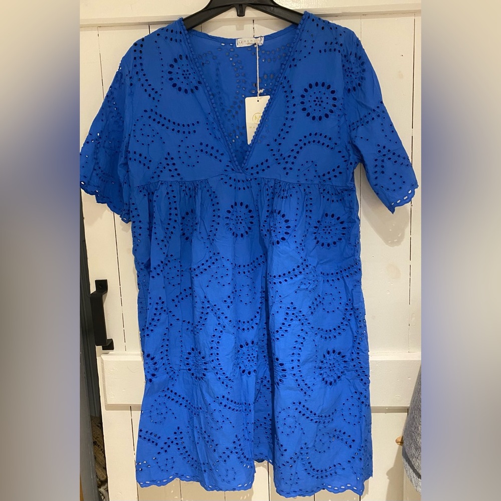 Royal Blue 100% Cotton Eyelet Lace Sundress SzM